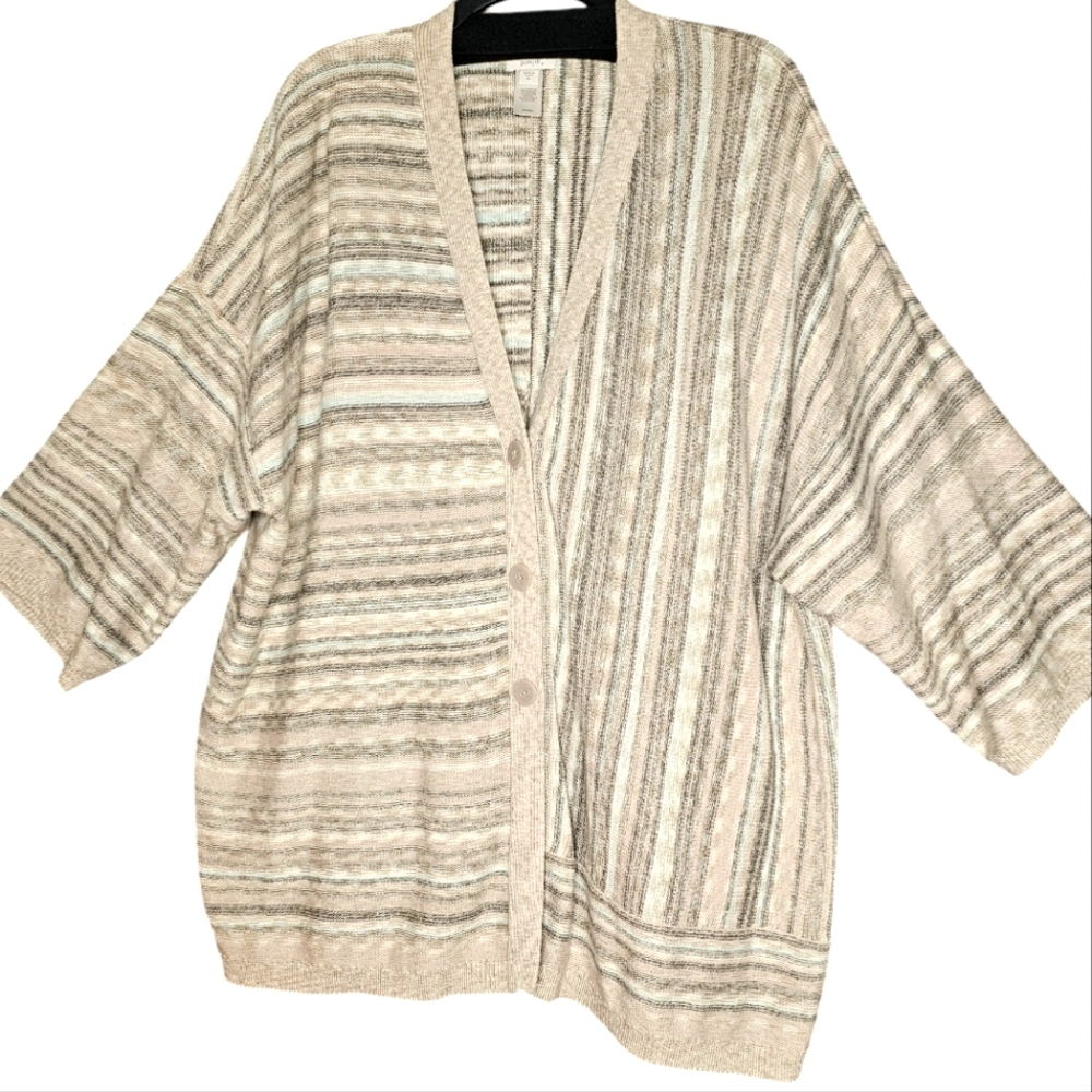 Pure J. Jill Striped Knitted Women Neutral Button Striped Cardigan XL